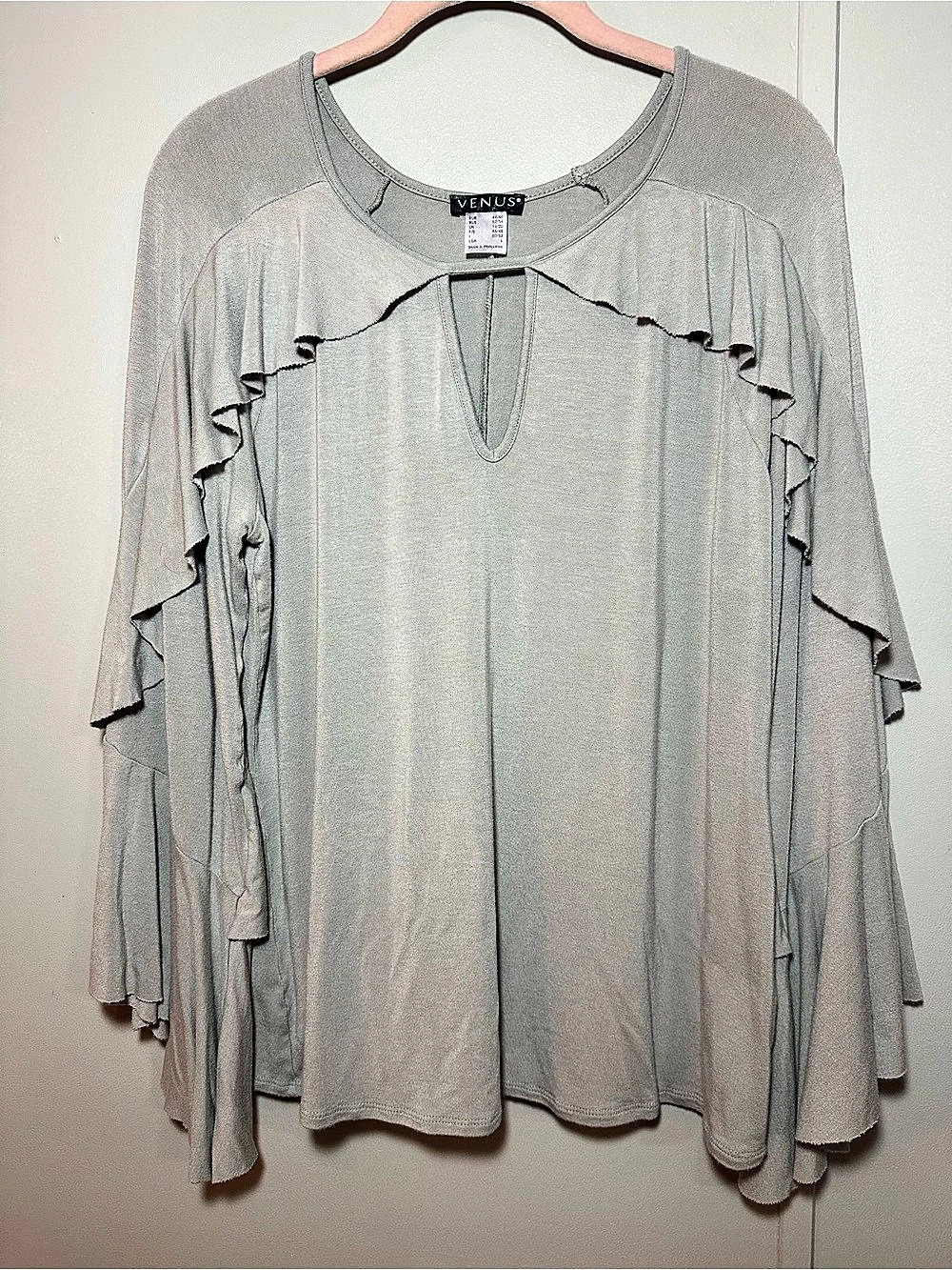 Venus Gray Ruffle Sleeve Top Parisian Feminine Romantic Coquette Old Money